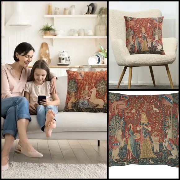The Smell The Lady at The Unicorn 1 Large French MCM Tapestry Pillow Sham 16x16 - Picture 1 of 13